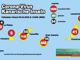Coronavirus auf Fuerteventura: 41 kumulierte Fälle und zwei Menschen auf Intensivstation 1 200409 1400 Corona Virus Kanarische Inseln Karte