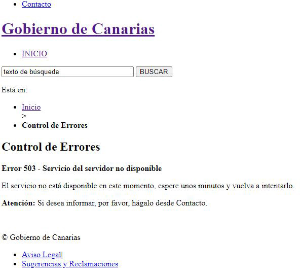Servernichterreichbar Sanidad web